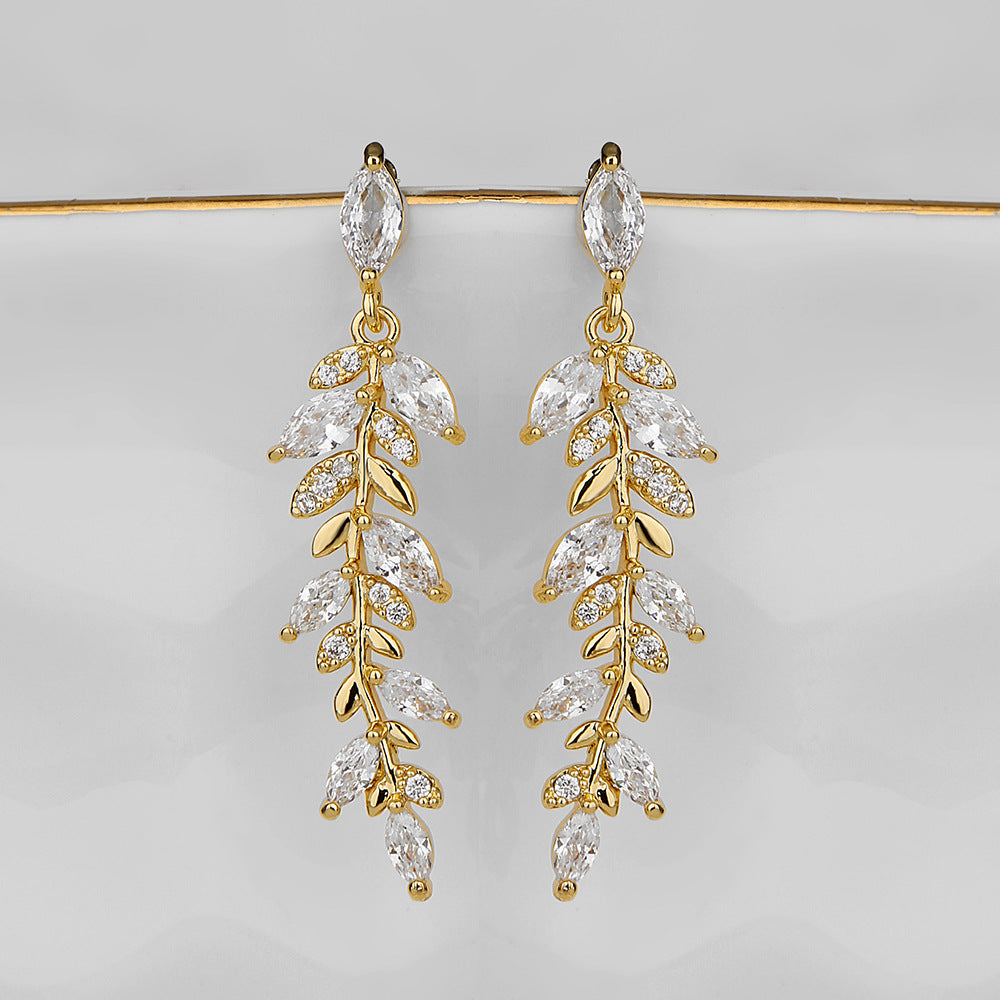 RAKOL Korean fashion creative wheat earring necklace girl's fresh temperament micro-inlaid zircon jewelry two-piece set