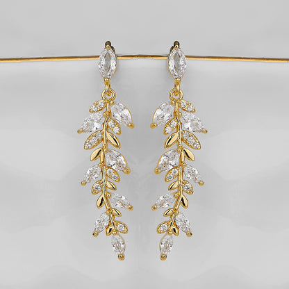 RAKOL Korean fashion creative wheat earring necklace girl's fresh temperament micro-inlaid zircon jewelry two-piece set