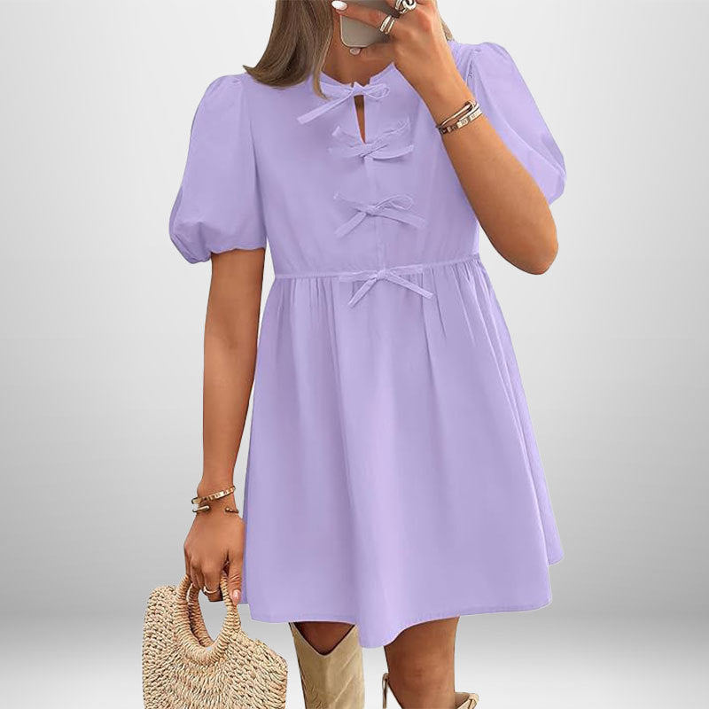 2025 summer amazon new cross-border European and American women's clothing temperament elegant and fashionable solid color puff sleeve dress women