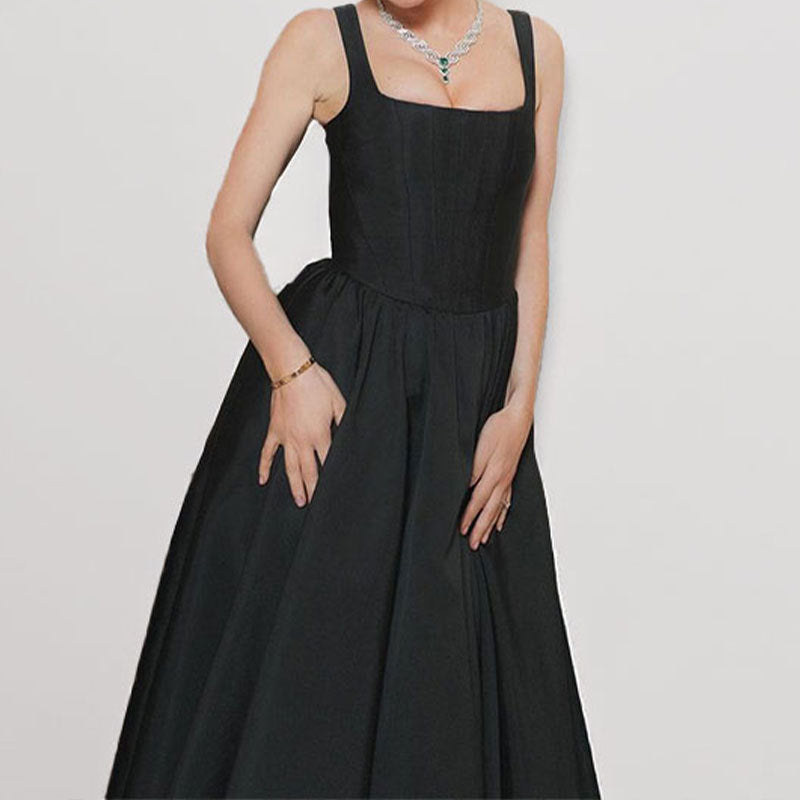 2026 foreign trade European and beautiful women's clothing new elegant literary style off-the-shoulder camisole sleeveless swing European and American dress