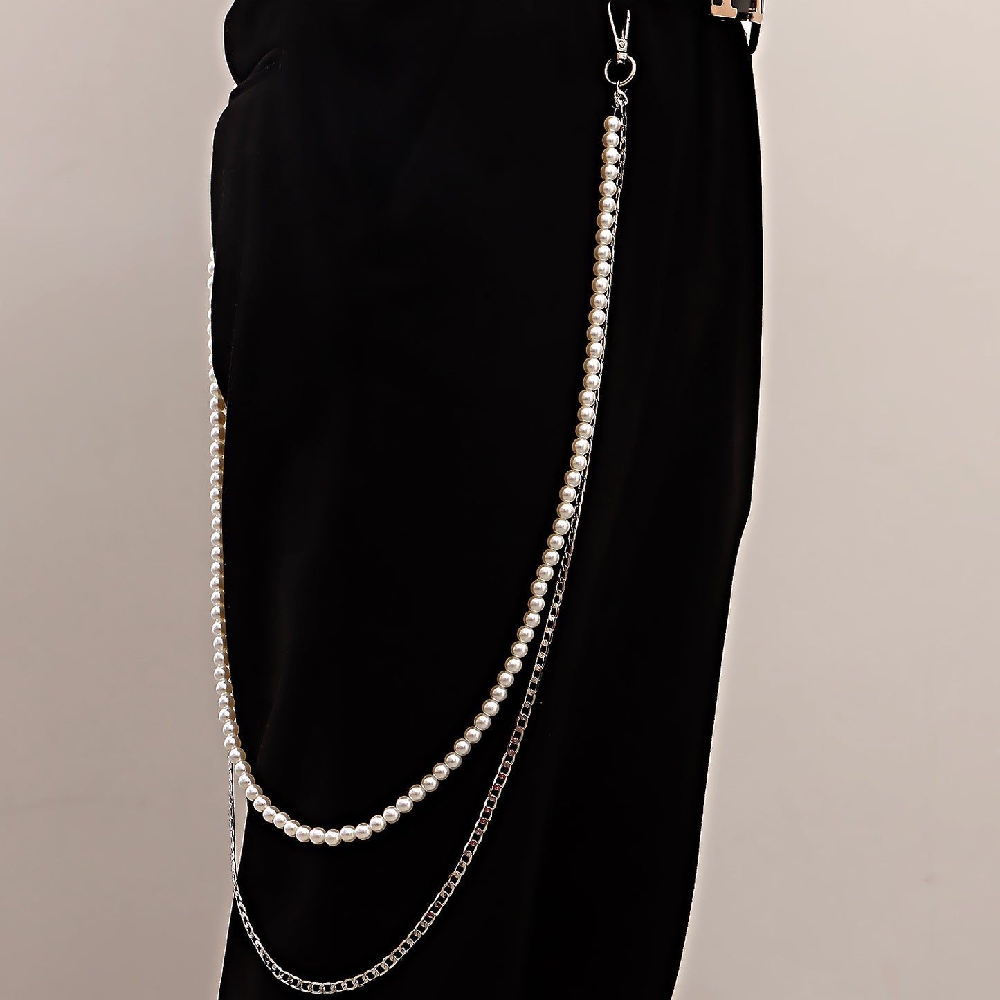 European and American cross-border jewelry, retro sexy fashion double layer trouser chain, punk imitation pearl waist chain