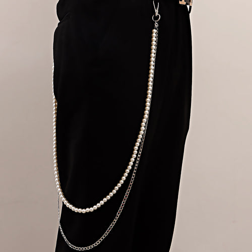 European and American cross-border jewelry, retro sexy fashion double layer trouser chain, punk imitation pearl waist chain