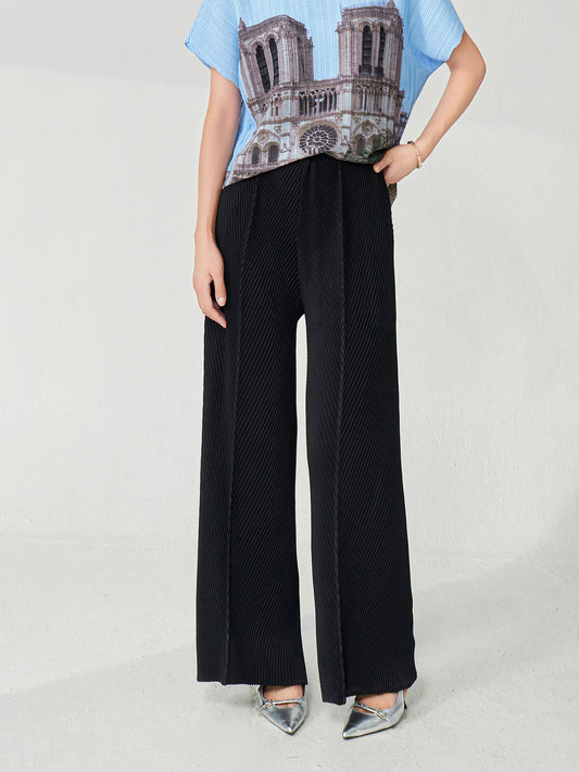 三宅裤子女宽松高级感秋冬新款鱼鳞褶阔腿裤垂坠感显瘦百搭休闲裤