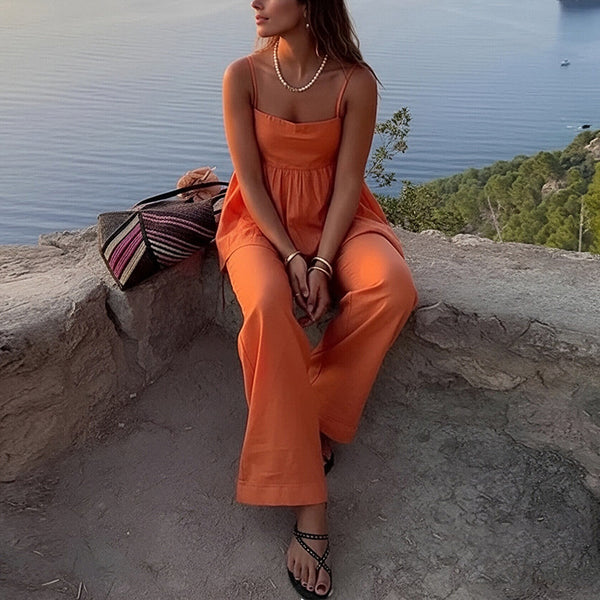 2025 European and American cross-border women's independent station temperament commuter sling solid color loose two-piece casual fashion suit - view 2 | Ciaura