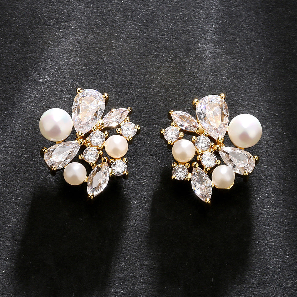 RAKOL's new Korean style light luxury freshwater pearl zircon earrings with a waterdrop-shaped premium feel