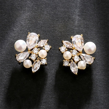 RAKOL's new Korean style light luxury freshwater pearl zircon earrings with a waterdrop-shaped premium feel