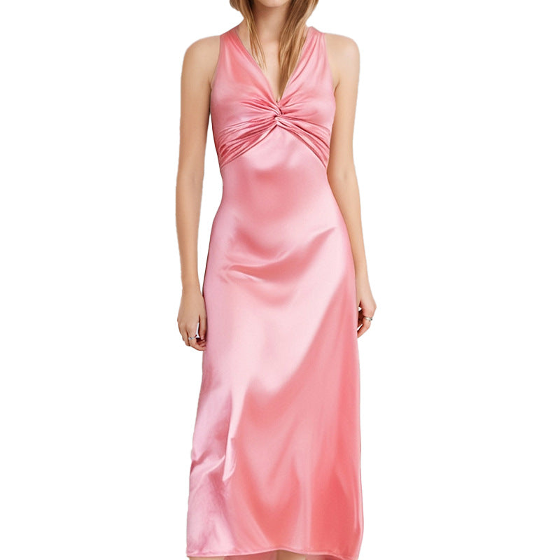 Independent station spring 2026 new cross-border women's clothing sexy V-neck pleated slim slim temperament fashion dress