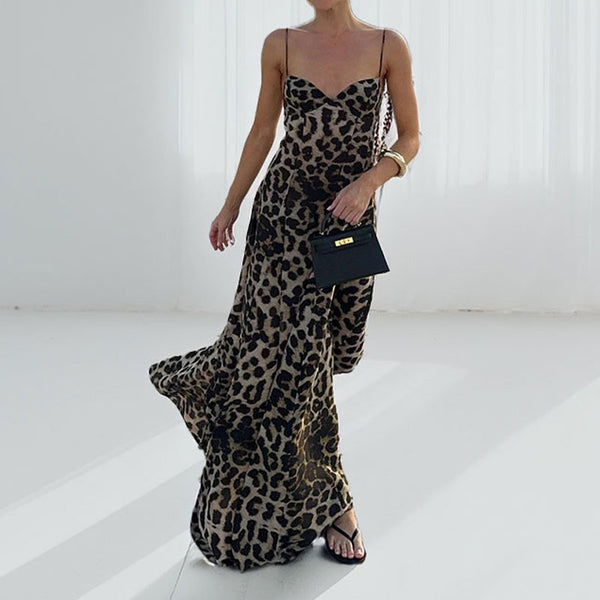 Cross-border 2026 new European and American spring women's temperament fashion, sexy and elegant leopard print slip dress