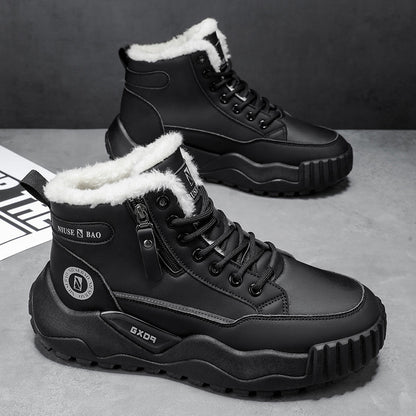 2025 Autumn/Winter New Men's Winter Thick-Soled Men's Shoes, Fleece-Lined Thickened Warm Cotton Shoes, Northeast Cold-Resistant Mid-Top Men's Boots