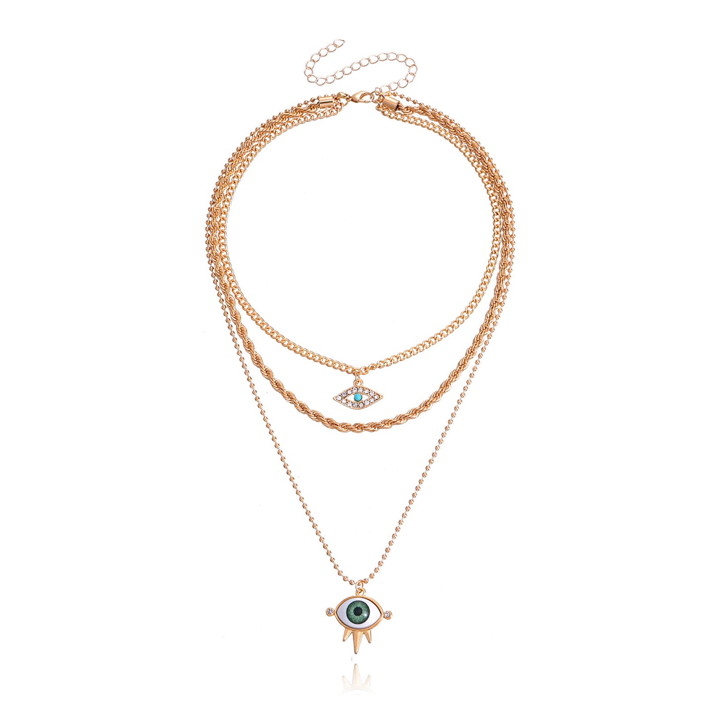 European and American cross-border jewelry, trendy multi-layer twist clavicle chain, diamond eye pendant necklace, female punk female necklace