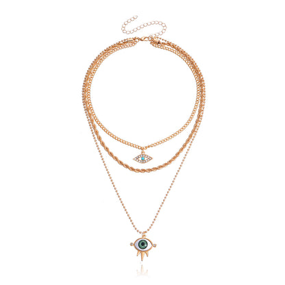 European and American cross-border jewelry, trendy multi-layer twist clavicle chain, diamond eye pendant necklace, female punk female necklace