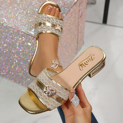 European and American cross-border foreign trade wholesale high-heeled sandals for women, elegant versatile decorative buttoned square-toe sandals