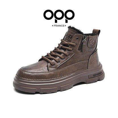 OPP men's shoes, winter fleece warmth, high-top cotton shoes, fashionable hiking boots, outdoor martin boots, snow boots, cargo boots