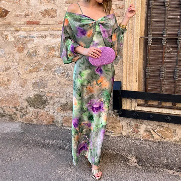 2026 spring new European and beautiful clothing temperament sexy one-shoulder tie-dye printed suspender shawl fashion suit for women | Ciaura