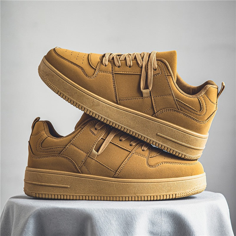 2026 Spring New Pure Black Men's Shoes: Versatile Thick-Soled Height-Increasing Casual Board Shoes, Youth Work Sports Trendy Shoes
