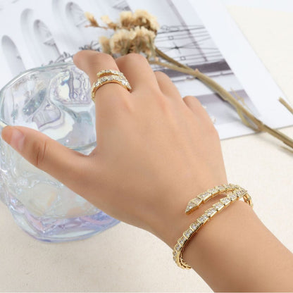 Cross-border new micro-inlaid zircon snake bracelet light luxury full diamond snake bone ring spring opening fashion women's ring hand ornament