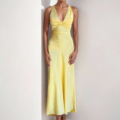 Independent station spring 2026 new cross-border women's clothing sexy V-neck pleated slim slim temperament fashion dress