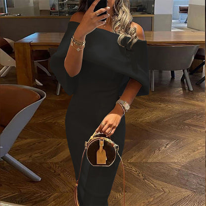 2026 New Independent Station European Beauty Clothing Slanted Shoulder Print Sexy Hip Skirt Slim Temperament Dress Women's 661