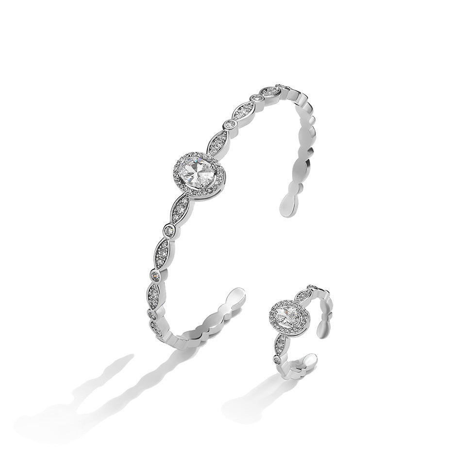 RAKOL Cross-border New Elegant Light Luxury Geometric Oval Zircon Bracelet Exquisite Versatile Open Ring Bracelet