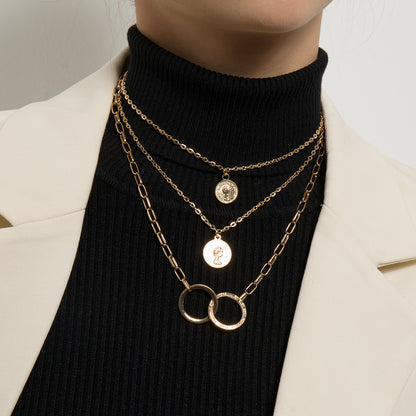 European and American cross-border jewelry, fashion trends, multi-layer ring stitching, stacking necklaces, portrait medallion pendants, sweater chains