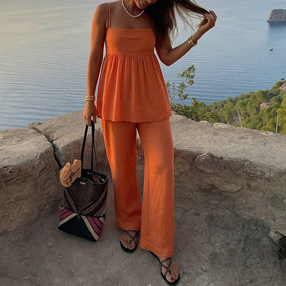 2026 Amazon European and American Style Women's Temperament Commuter Suspender Pants Loose Solid Color Casual Women's Fashion Suit