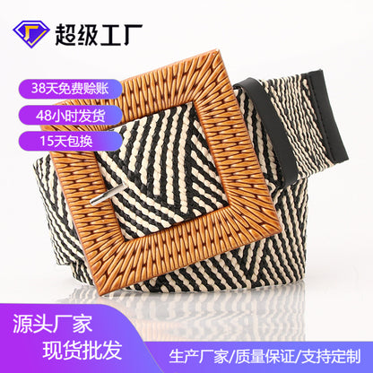 Cool with custom women's summer dress pp imitation straw elastic belt fashion with women's woven wide waistband