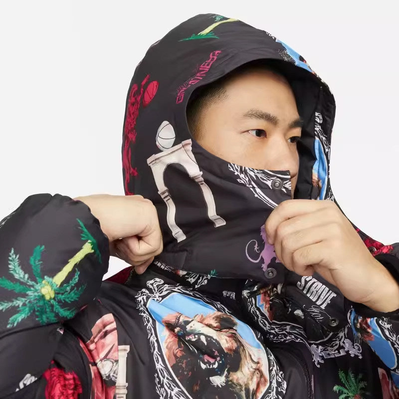 NIKE Men's James Print Hooded Casual Warm Jacket Down Jacket FB6975-010-030