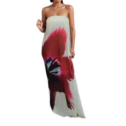 2026 spring new cross-border European and beautiful clothing temperament commuting contrast sleeveless sexy printed bandeau long dress