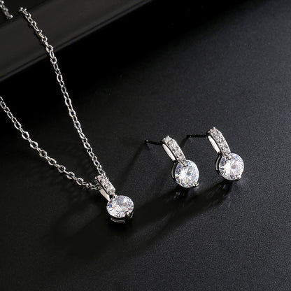 RAKOL Korean Style Fashionable Simple Geometric Round Zircon Jewelry Set Versatile Earrings and Necklace Two-Piece Set
