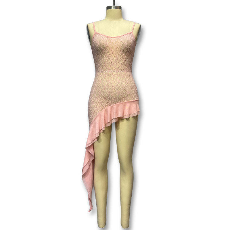 European and American cross-border women's clothing 2024 summer new sheer mesh suspender midi skirt foreign trade trend sexy dress