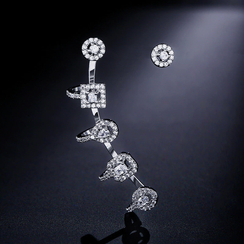 Cross-border bestselling jewelry zircon stud earring set, three-color zircon ear bone clip earrings, light luxury and high-end style dropshipping
