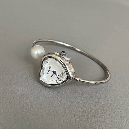 Sunlifex Peach Heart Bracelet Watch for Women, Exquisite Niche Pearl Diamond Design, Douyin Best-Selling Women's Watch