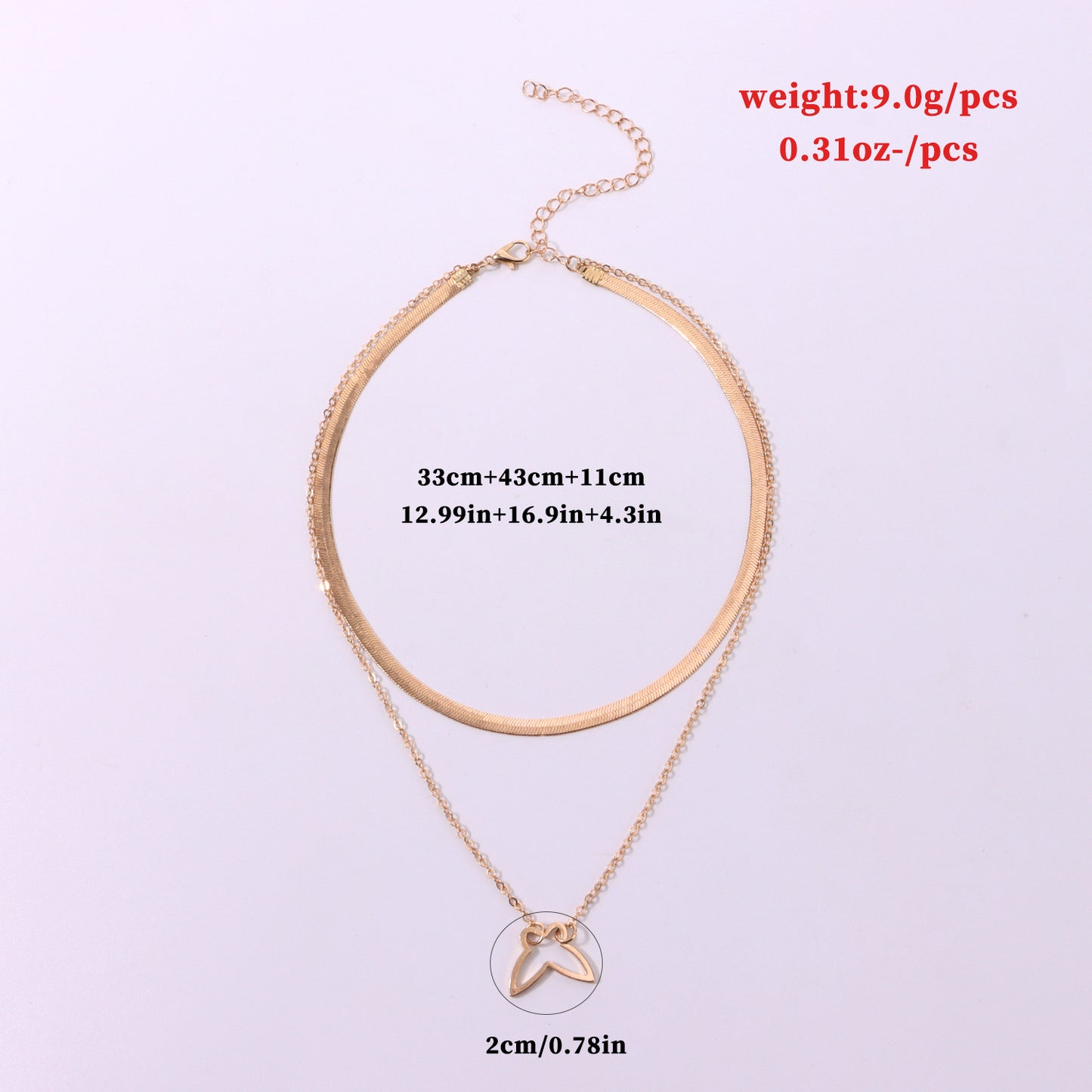 European and American cross-border jewelry, personalized double-layer hollow butterfly pendant necklace, women's trendy fashion snake bone chain necklace