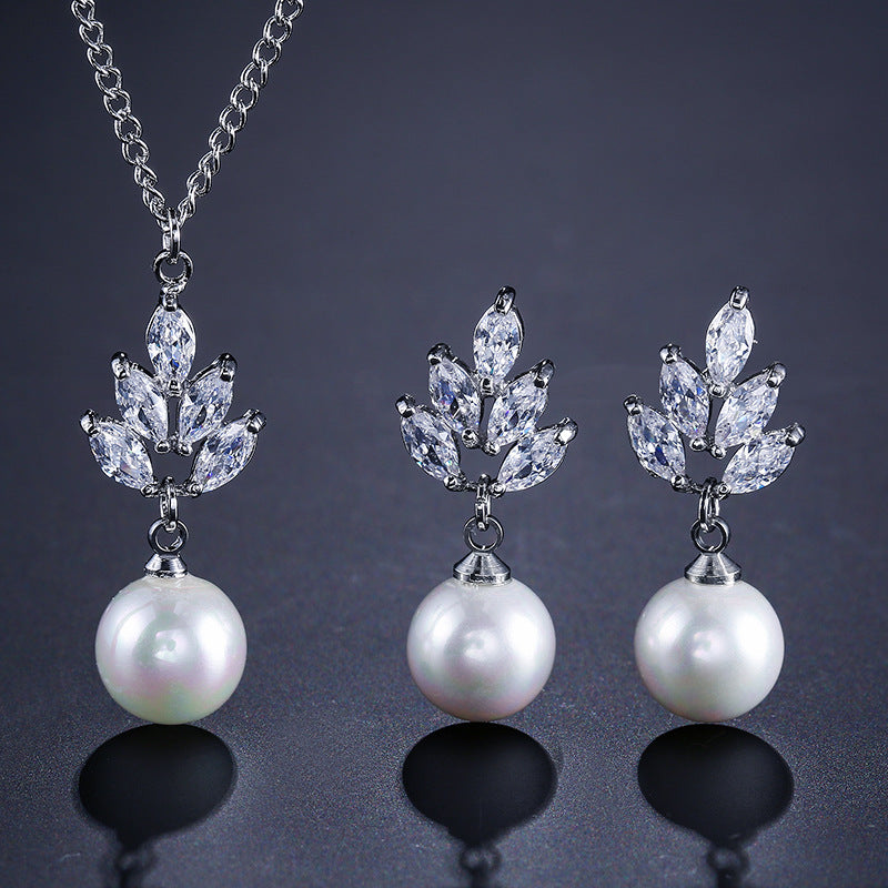 RAKOL European and American fashion bridal wedding jewelry set temperament versatile pearl pendant earrings necklace two-piece set