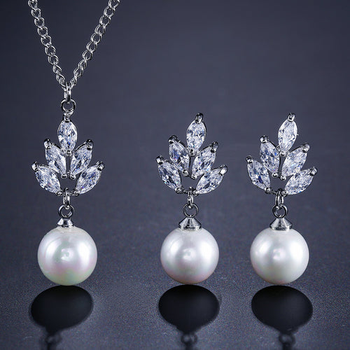 RAKOL European and American fashion bridal wedding jewelry set temperament versatile pearl pendant earrings necklace two-piece set
