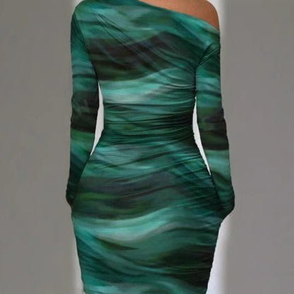 2025 Spring and Autumn, Europe, America, Amazon, cross-border foreign trade, new fashion, tie-dye, long sleeves, slim fit, hot girl dress, girl