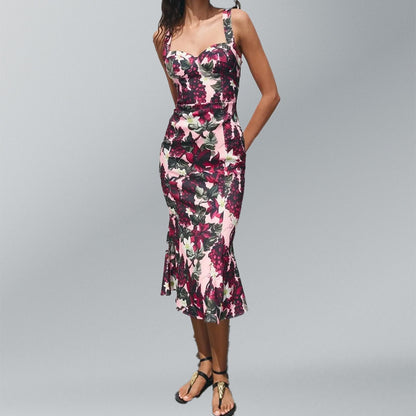 Cross-border 2025 summer Amazon new European and American women's fashion print sexy suspender dress women