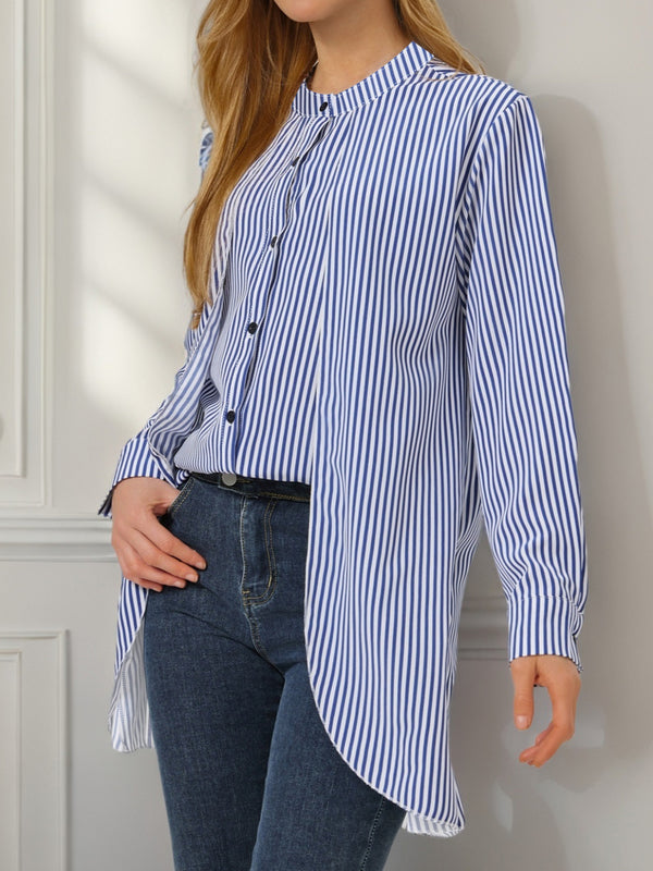 2025 cross-border Amazon European and American clothing striped fake two crew neck long sleeve shirt casual shirt comfortable