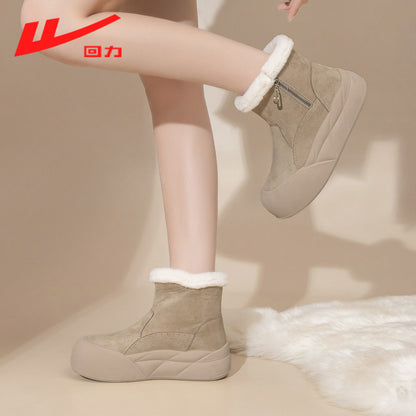 Warrior women's snow boots, 2025 new winter fleece-lined thickened warm cotton shoes, thick-soled non-slip short boots