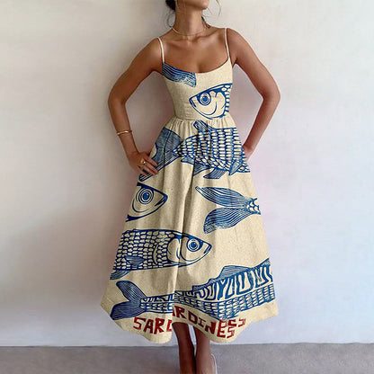 Amazon's new cross-border European and American fashion print pleated waist slip dress for spring 2026