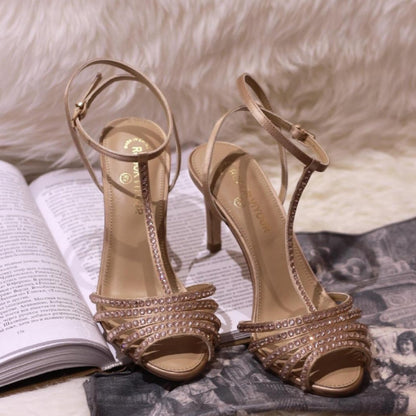 YX Congyuan same style fish mouth millennial medieval style high heels summer stiletto dinner party rhinestone heel sandals for women
