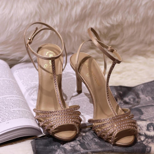 YX Congyuan same style fish mouth millennial medieval style high heels summer stiletto dinner party rhinestone heel sandals for women