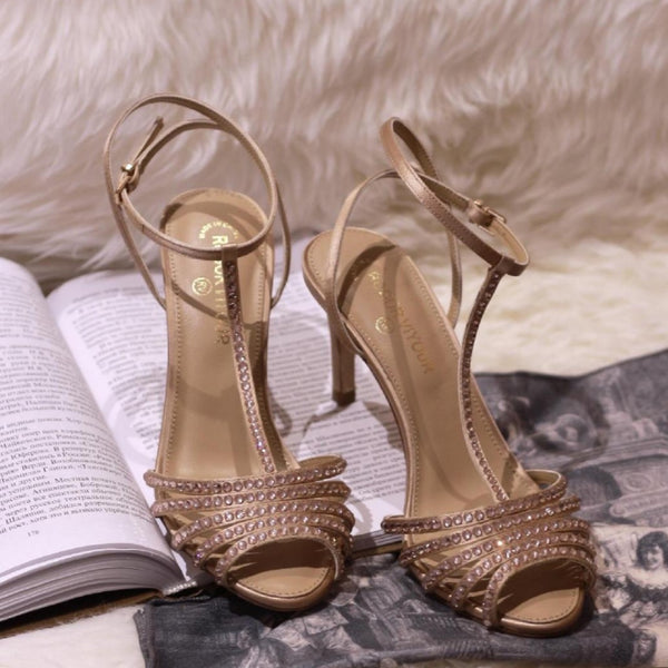 YX Congyuan same style fish mouth millennial medieval style high heels summer stiletto dinner party rhinestone heel sandals for women