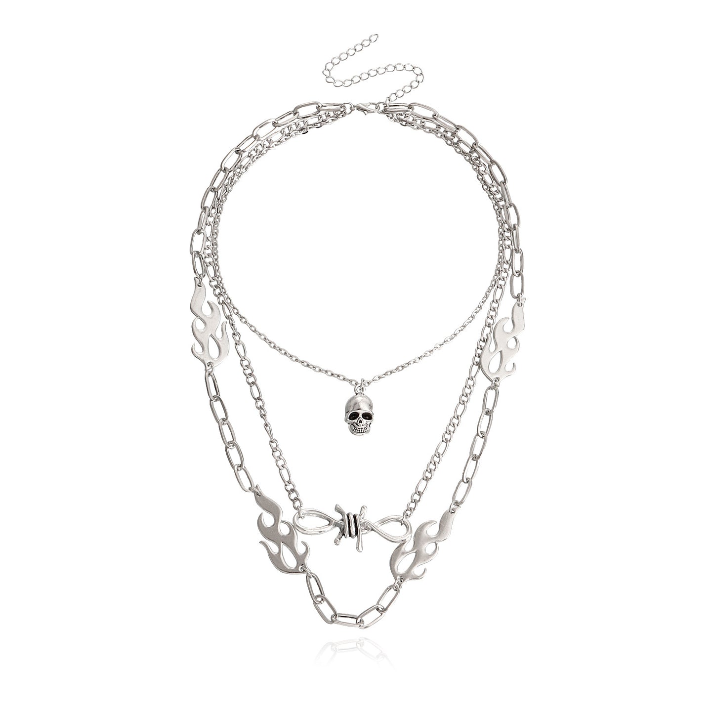 European and American cross-border jewelry, punk multi-layered flame shape, ins, metallic necklace, female skull, clavicle chain necklace