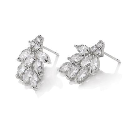 Cross-border bestseller: tassel zircon earrings, leaf-shaped studs, light luxury high-end earrings, European and American style foreign trade accessories