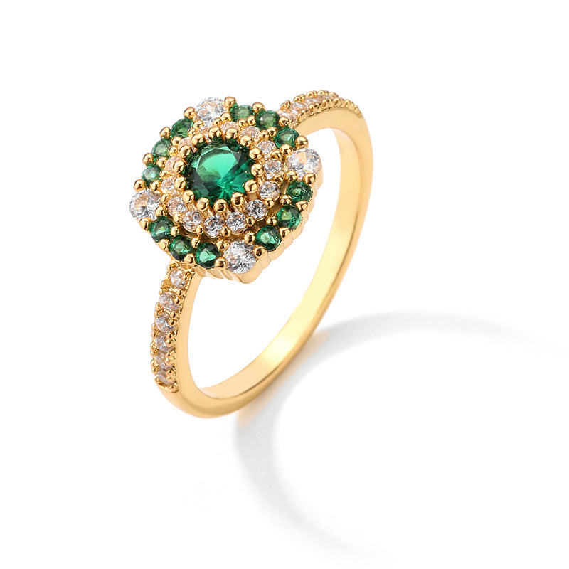 Cross-border exclusive copper zircon rings, emeralds, versatile Southeast Asian best-selling products, one piece can be labeled