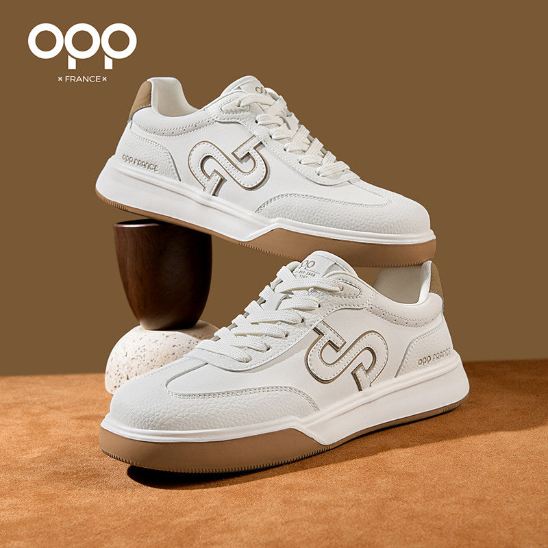 OPP men's shoes spring 2026 new light luxury high-end leather outdoor sports leisure low-top small whiteboard shoes for men