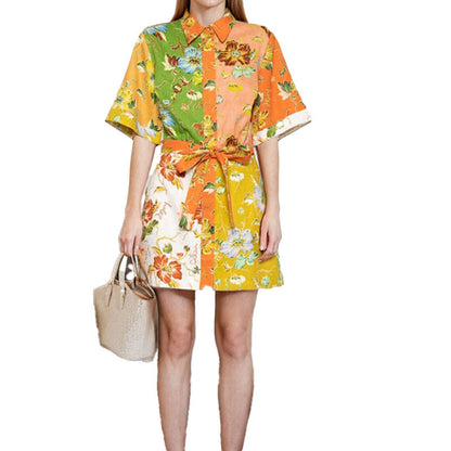 2026 spring new cross-border Amazon European and American fashion printed temperament lapel strap short-sleeved dress