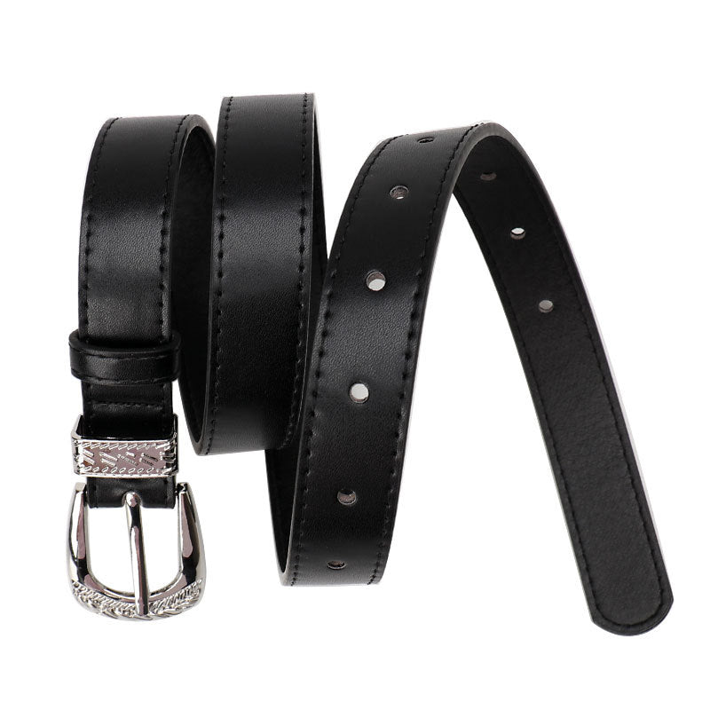 New cross-border European and American carved buckle belt women's decoration simple and versatile trouser belt retro fashion trend women's belt