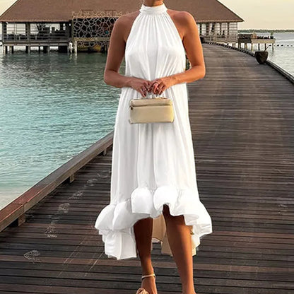 Cross-border Europe and the United States 2025 spring new solid color halterneck fashion temperament elegant fashion sleeveless long dress